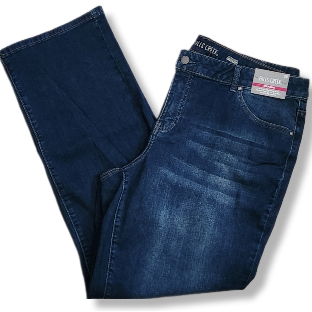 Falls Creek Plus Size Dark Blue Mid-Rise Straight Stretch Jeans 20